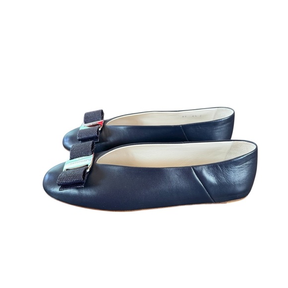 Ferragamo Vanna Bow Detailed Leather Slip On Ballet Flats Midnight NEW 6.5 - Picture 3 of 10